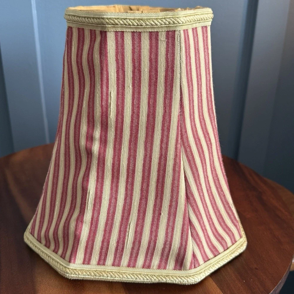 Vintage Striped Lampshade Burgundy Tan Square Bell Rope Trim 12.